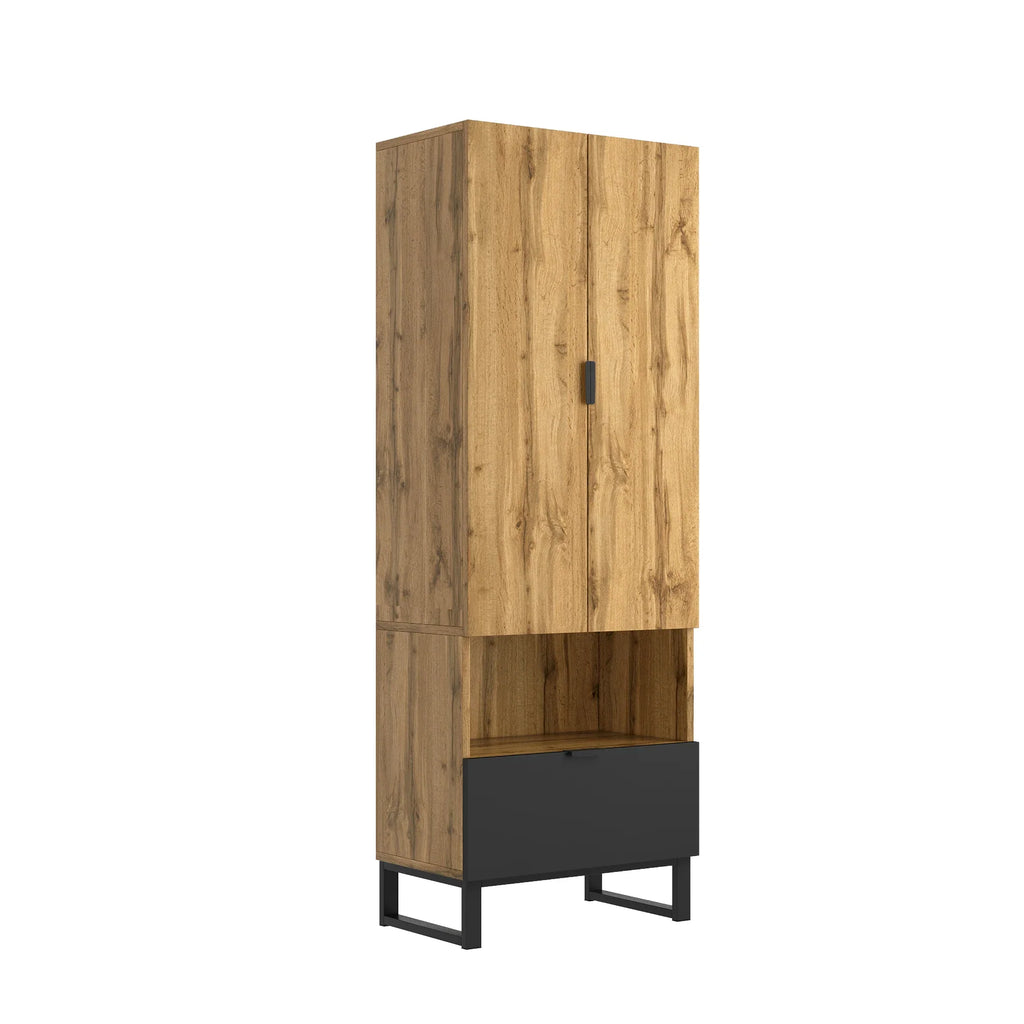 Armoire Penderie Bois à Tiroir Noir et Niche Ouverte, vue 6 sur 6