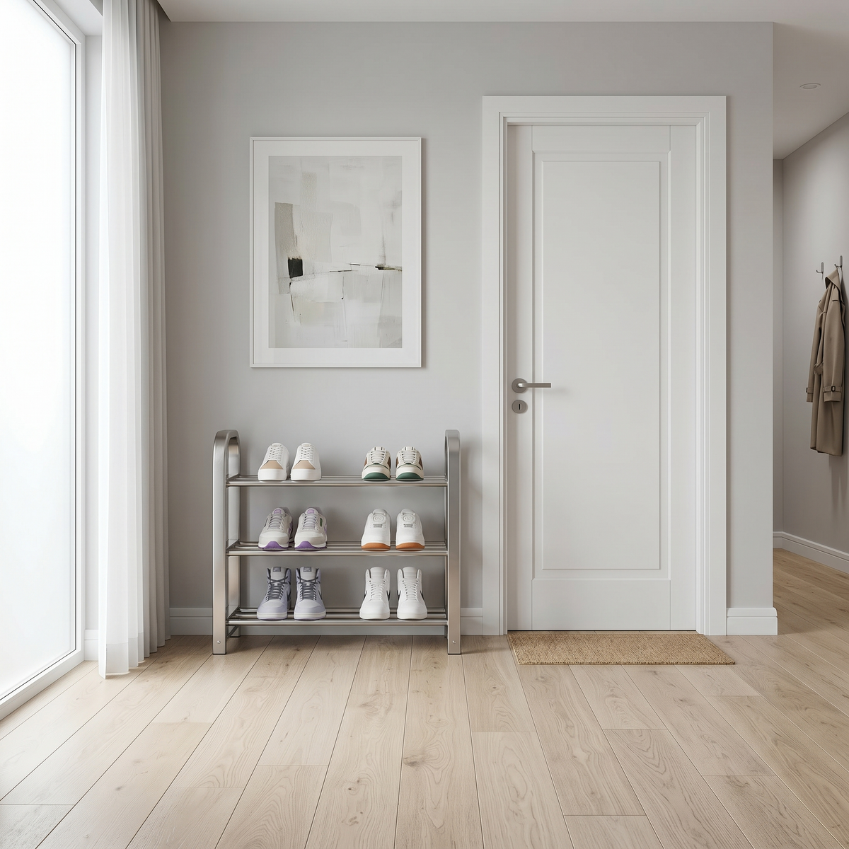 Meuble à Chaussures Argent Acier Plateaux Ajourés, vue 2 sur 4