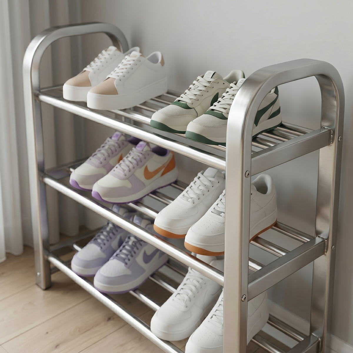 Meuble à Chaussures Argent Acier Plateaux Ajourés, vue 3 sur 4