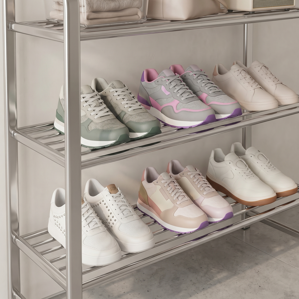 Meuble à Chaussures Argent Métal Plateaux à Barreaux, vue 3 sur 4