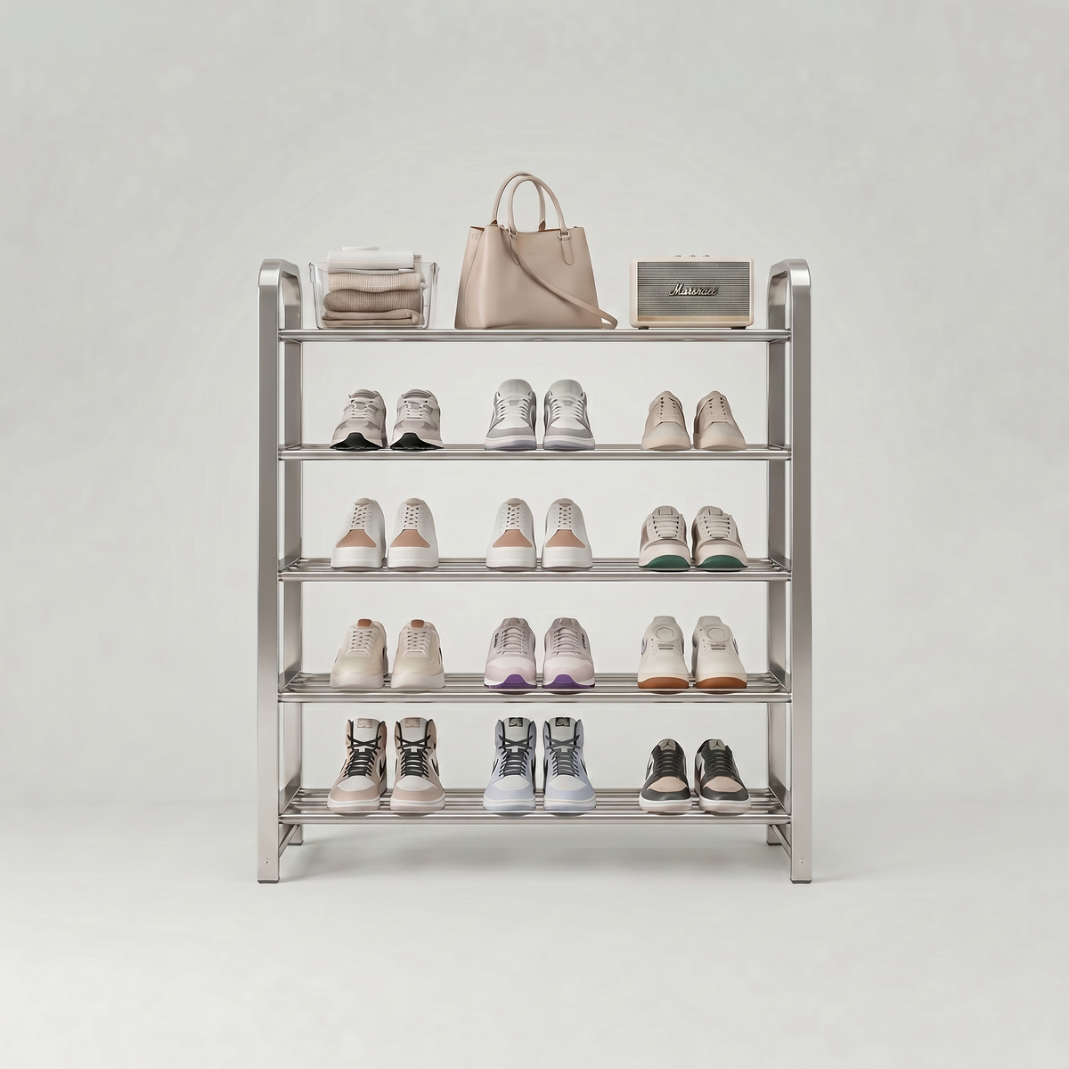 Meuble à Chaussures Argent Métal Plateaux à Barreaux, vue 4 sur 4
