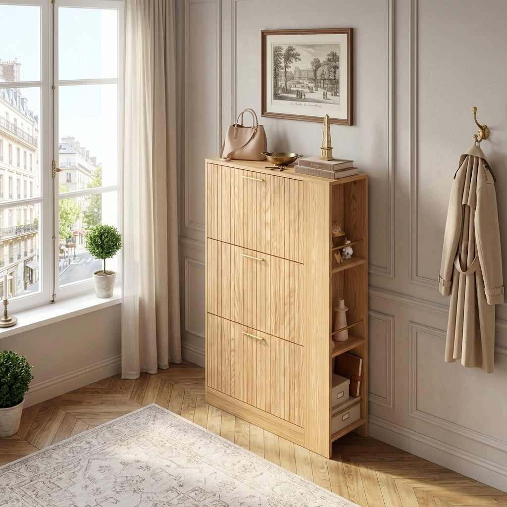 Meuble à Chaussures Beige Abattants Étagères, vue 1 sur 4