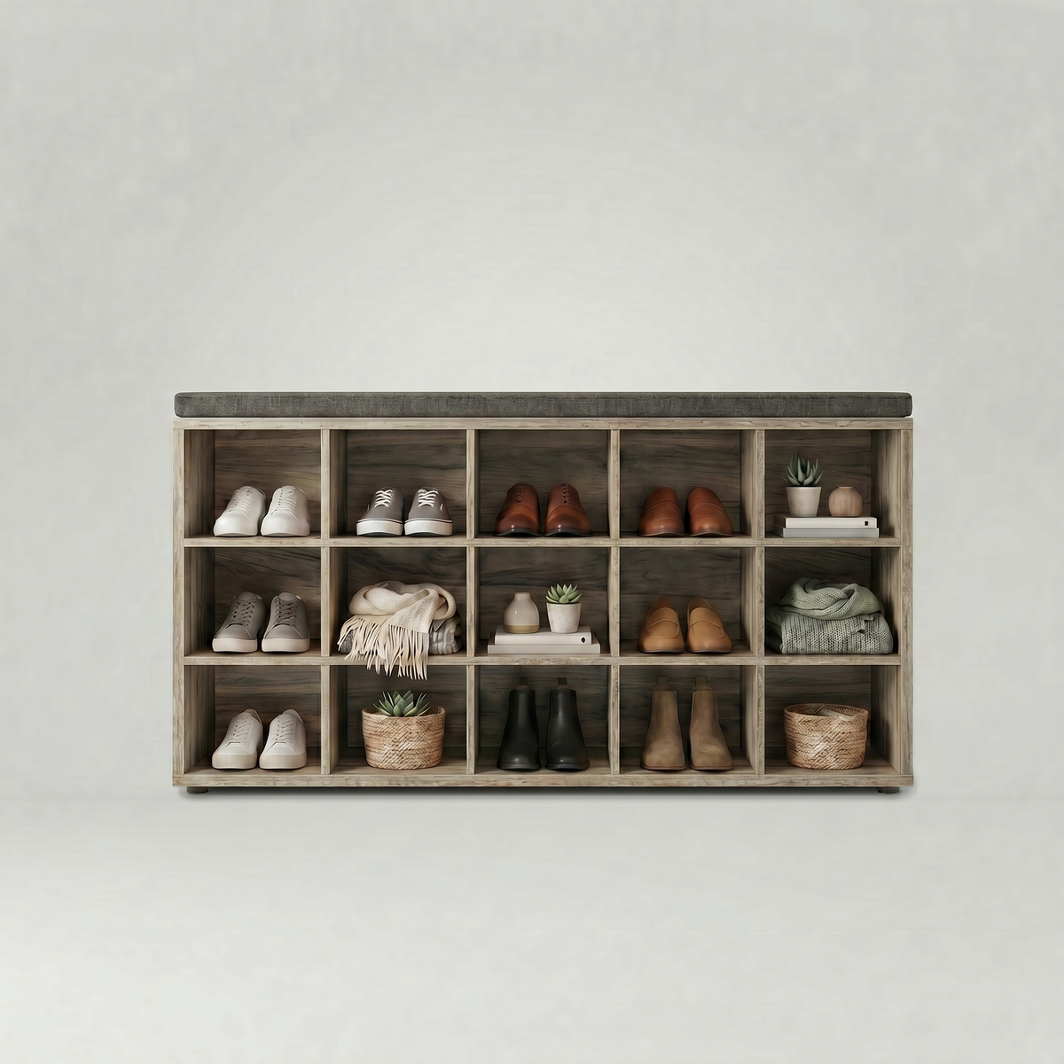 Meuble à Chaussures Beige Banc Coussin et Casiers, vue 5 sur 5