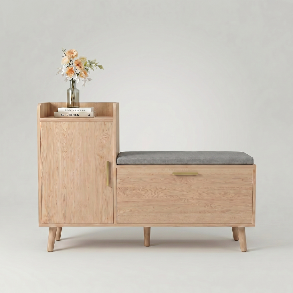 Meuble à Chaussures Beige Banc Coussin et Tiroir, vue 4 sur 4