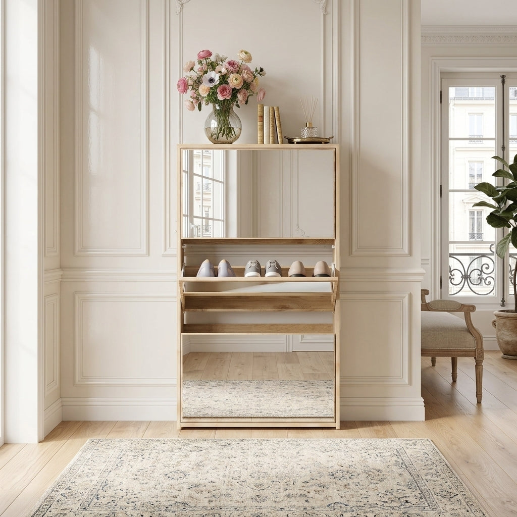 Meuble à Chaussures Beige Bois Miroir, vue 1 sur 4