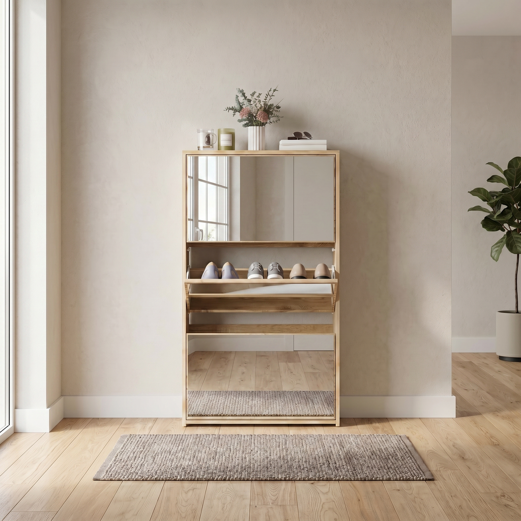 Meuble à Chaussures Beige Bois Miroir, vue 2 sur 4