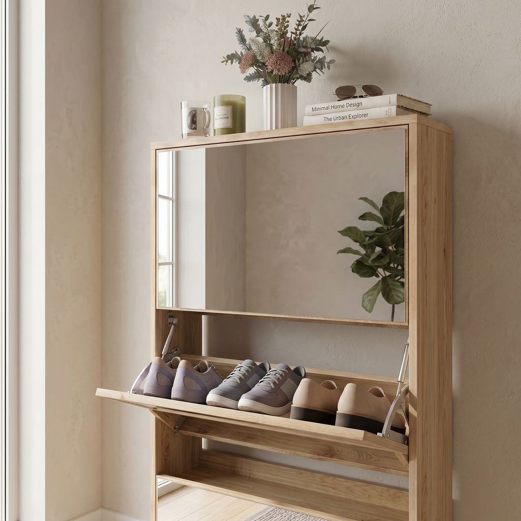 Meuble à Chaussures Beige Bois Miroir, vue 3 sur 4