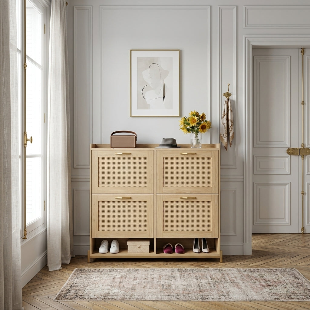 Meuble à Chaussures Beige Cannage Rétro, vue 1 sur 4