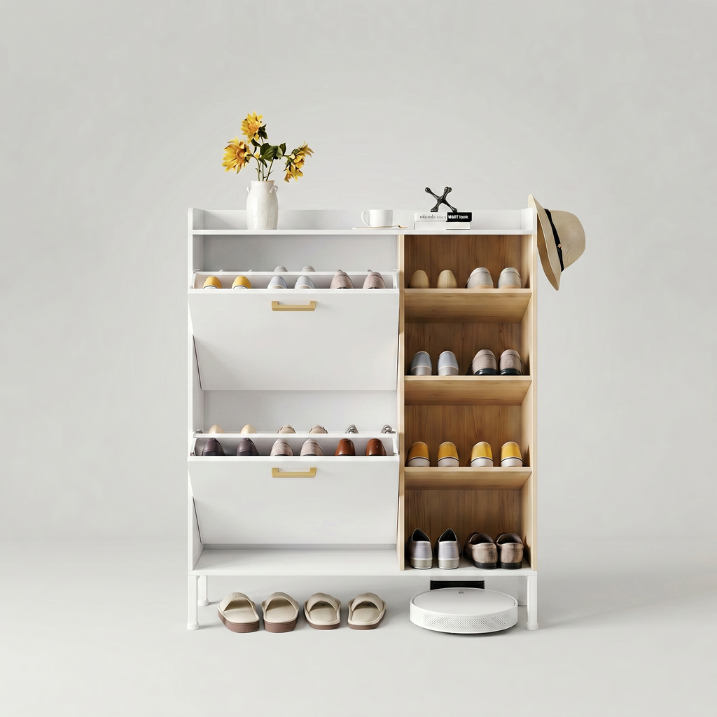 Meuble à Chaussures Blanc Abattants et Niches Ouvertes, vue 5 sur 5