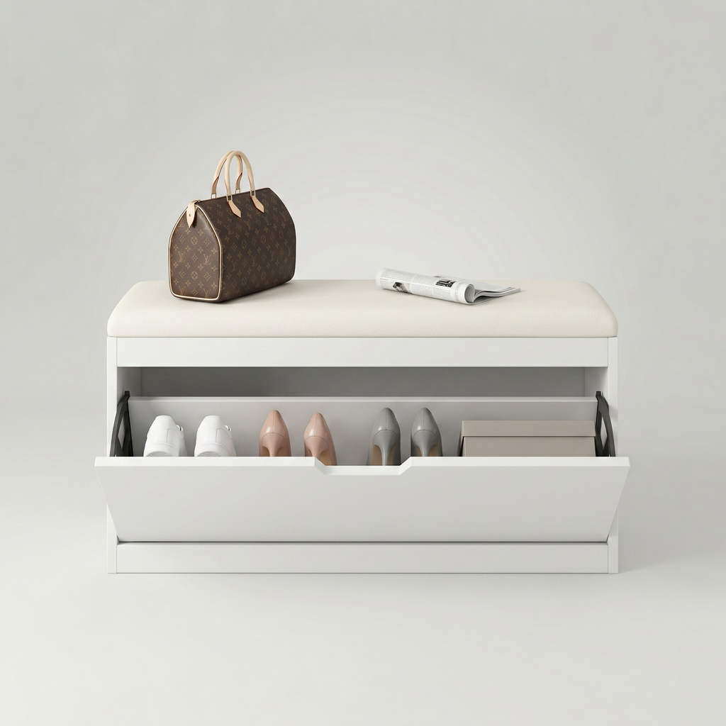 Meuble à Chaussures Blanc Banc Coussin et Abattant, vue 4 sur 4