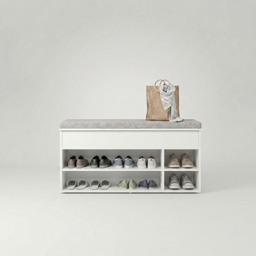 Meuble à Chaussures Blanc Banc Coussin et Niches, vue 4 sur 4