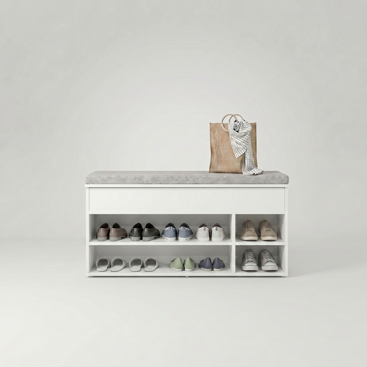 Meuble à Chaussures Blanc Banc Coussin et Niches, vue 4 sur 4