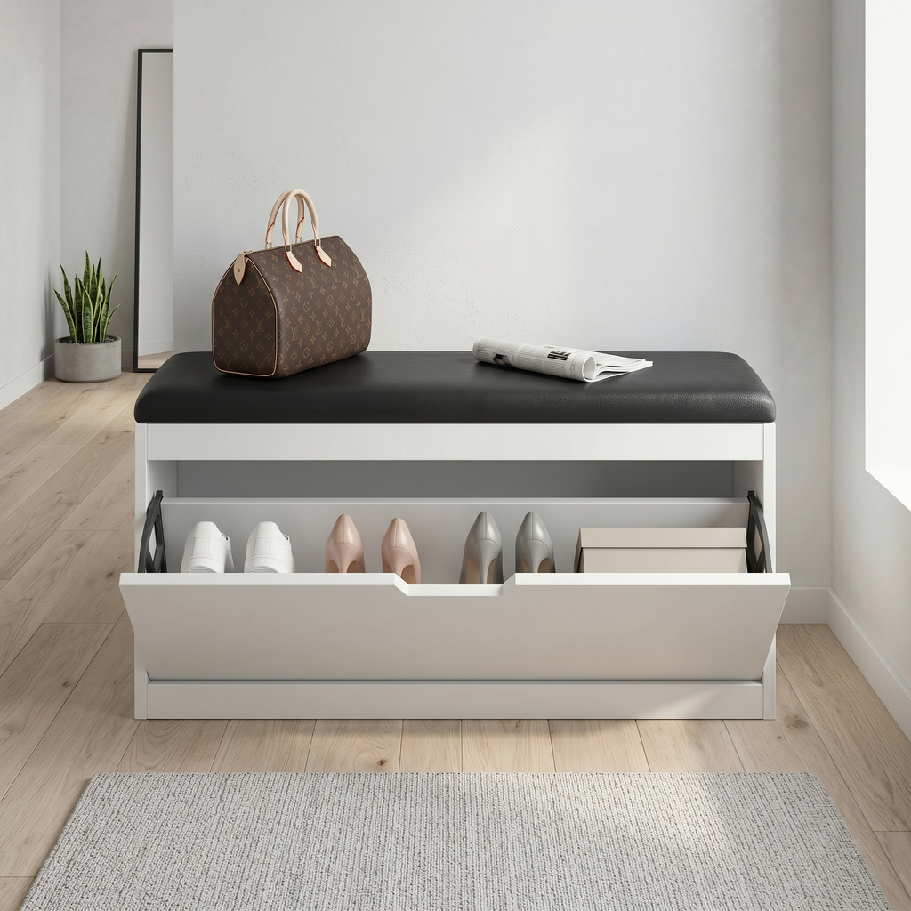 Meuble à Chaussures Blanc Banc et Tiroir Basculant, vue 2 sur 4