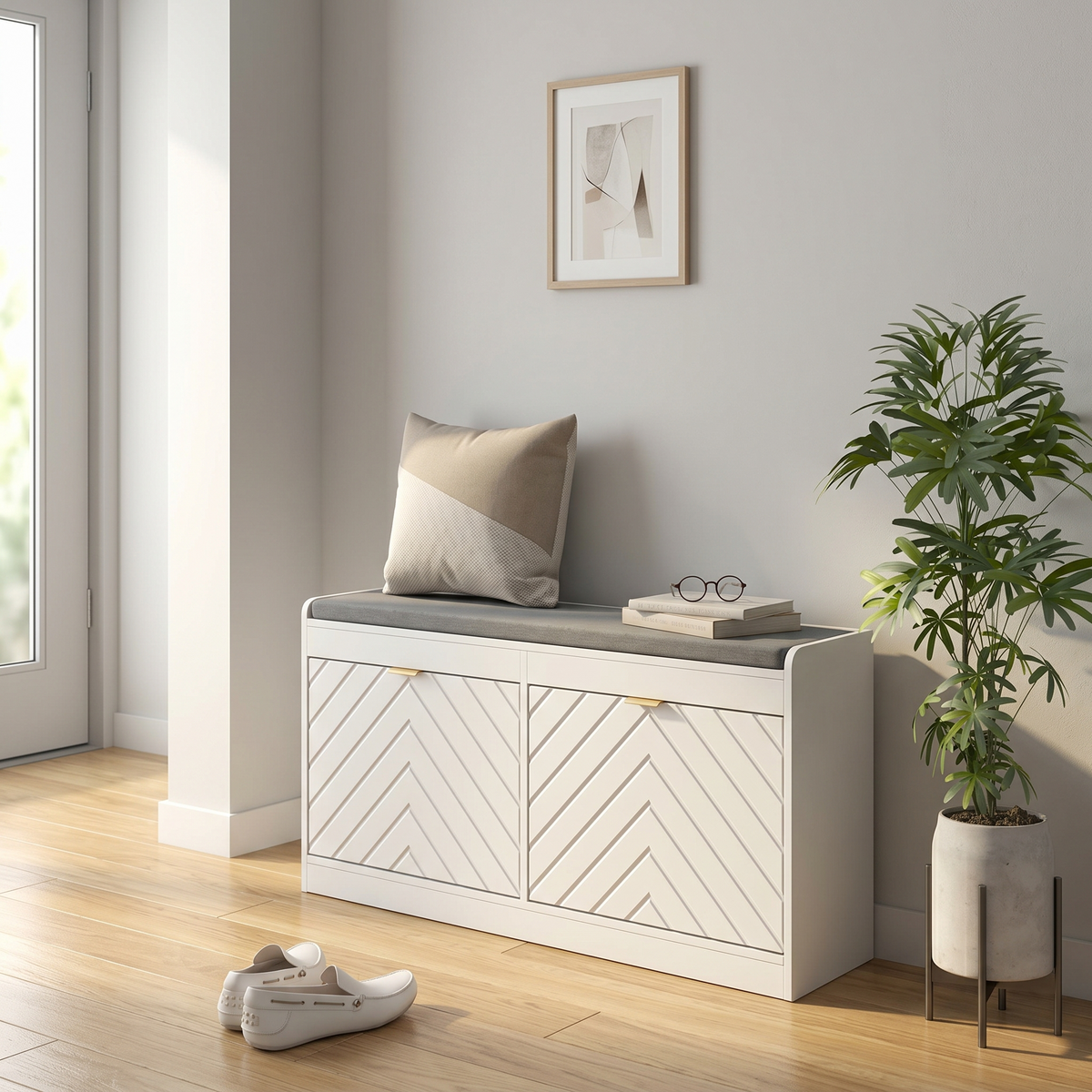 Meuble à Chaussures Blanc Banc Tiroirs, vue 3 sur 5