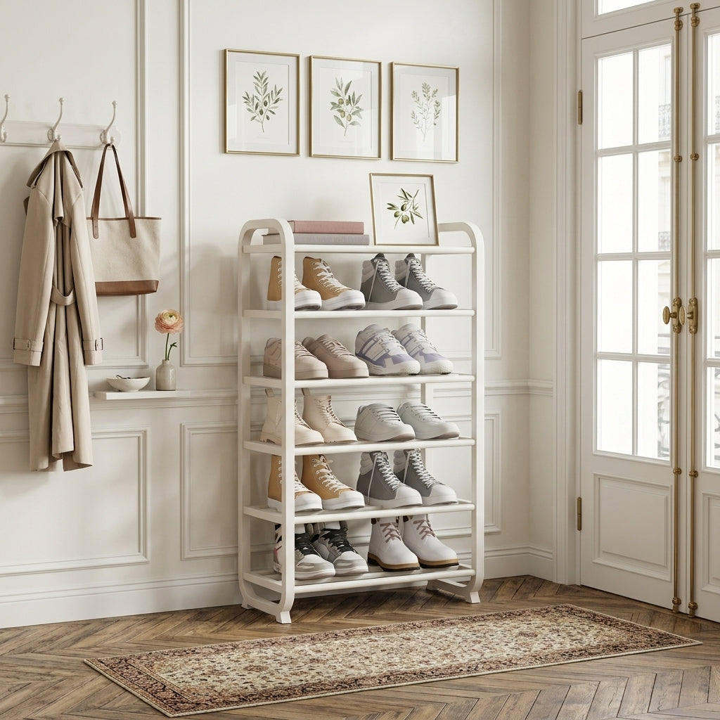 Meuble à Chaussures Blanc Colonne Ouverte Arrondie, vue 1 sur 4