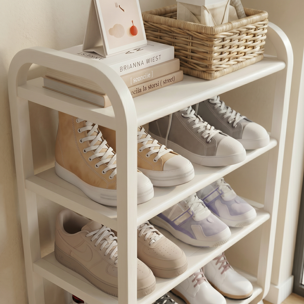 Meuble à Chaussures Blanc Colonne Ouverte Arrondie, vue 3 sur 4
