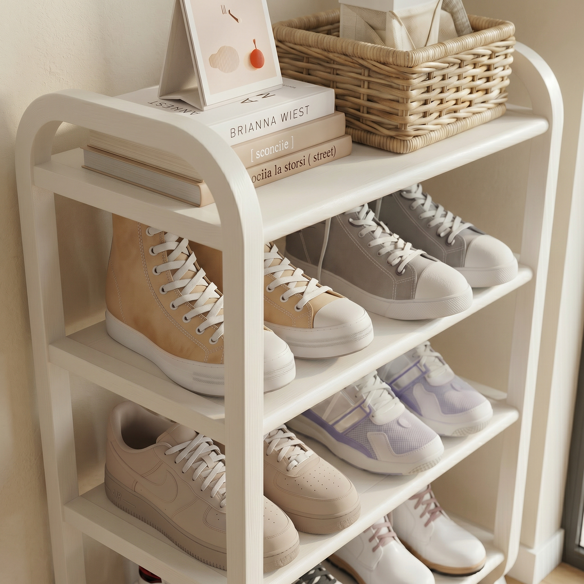 Meuble à Chaussures Blanc Colonne Ouverte Arrondie, vue 3 sur 4