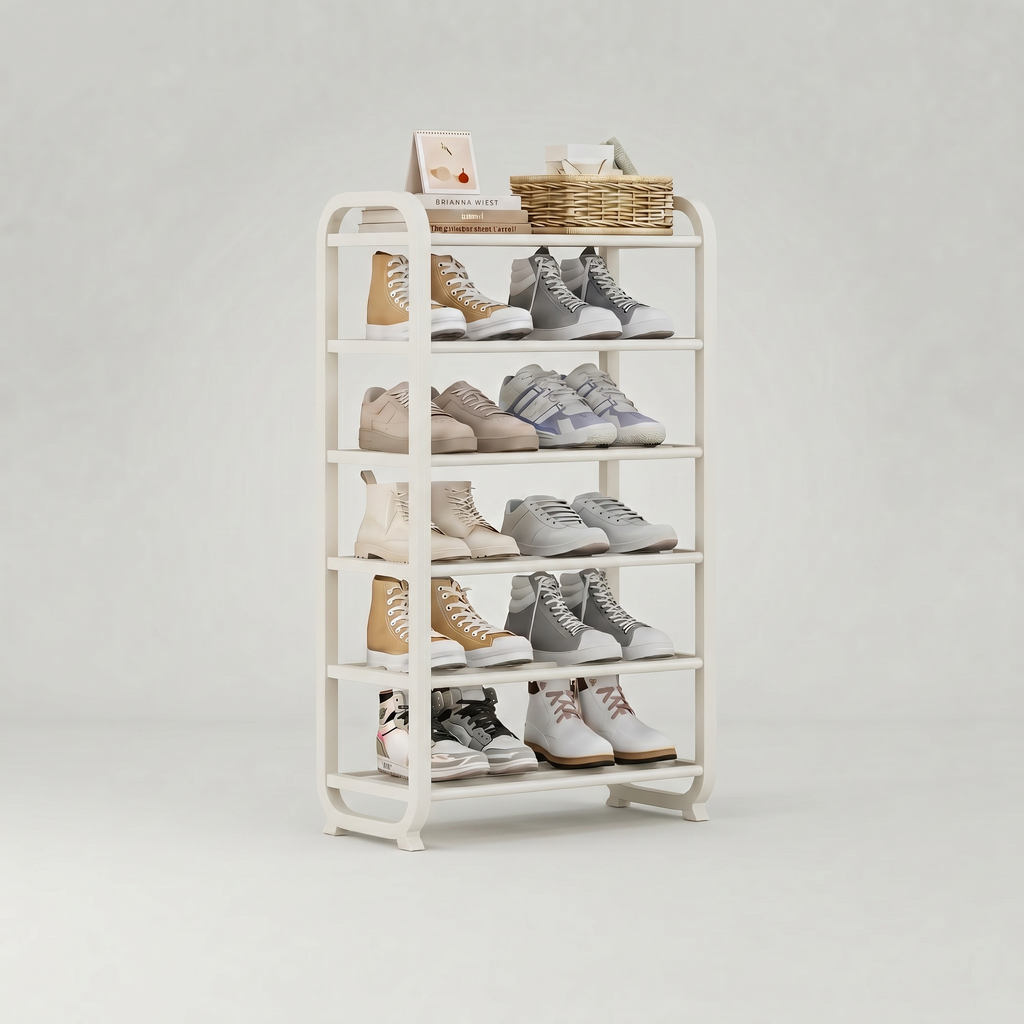 Meuble à Chaussures Blanc Colonne Ouverte Arrondie, vue 4 sur 4