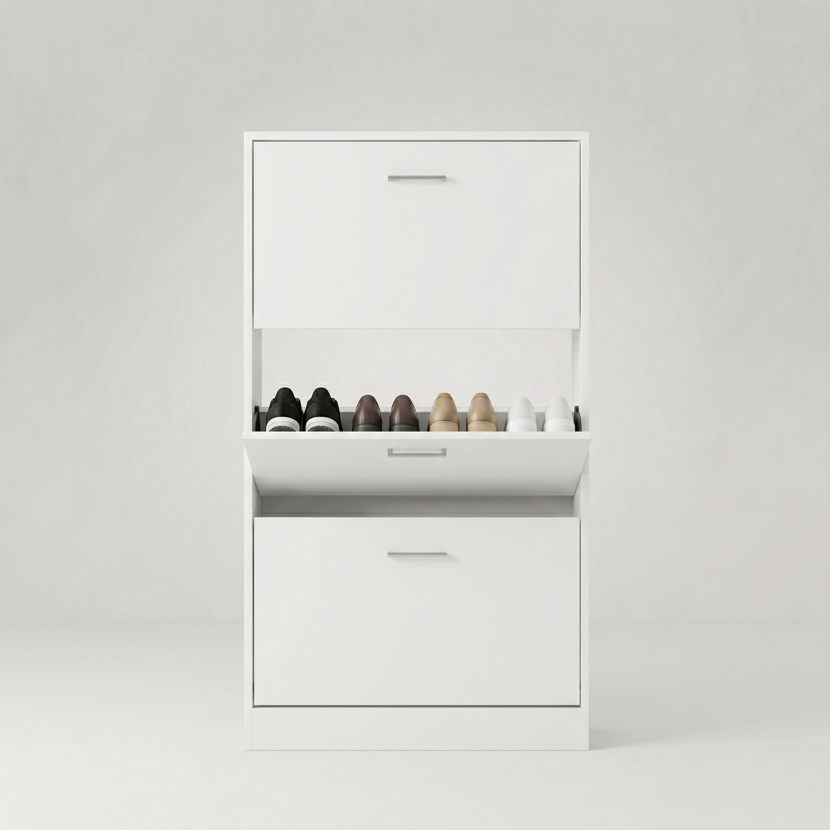 Meuble à Chaussures Blanc et Chêne à Abattants, vue 4 sur 4