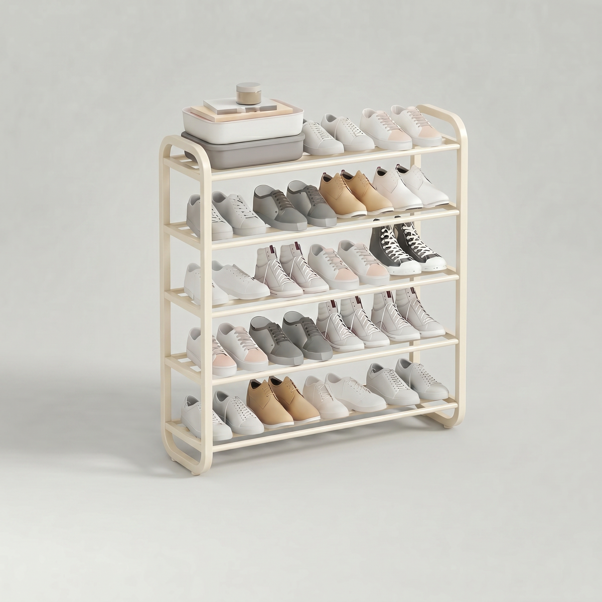 Meuble à Chaussures Blanc Étagères Cadre Tubulaire Poignées, vue 4 sur 4