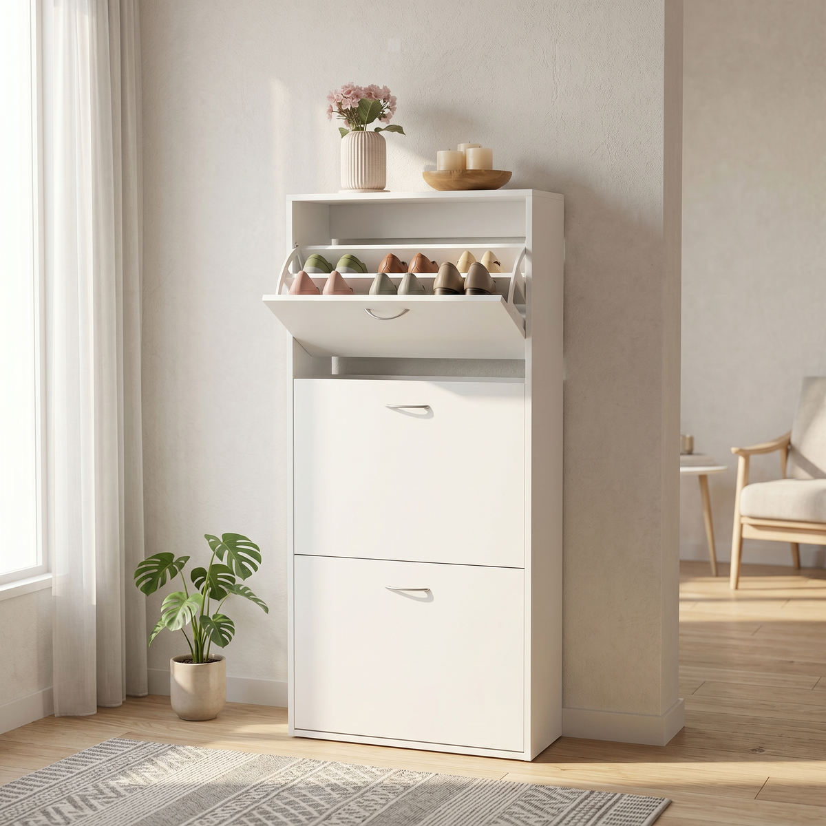 Meuble à Chaussures Blanc Étagères Ouvertes, vue 2 sur 4