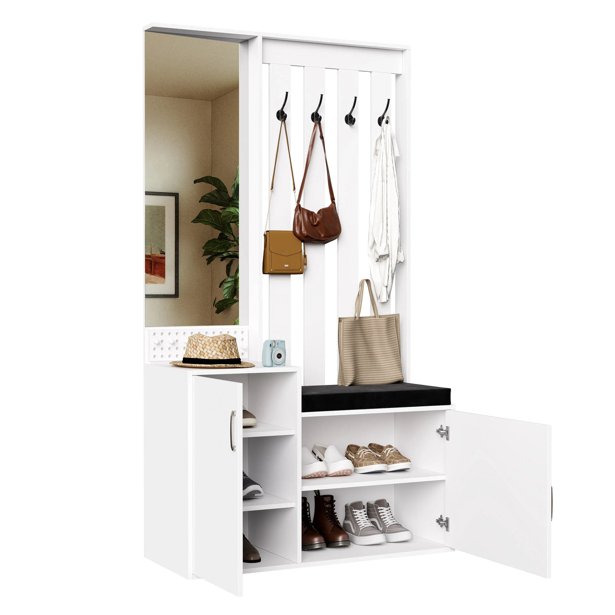 Meuble à Chaussures Blanc Laqué Miroir et Banc, vue 4 sur 4