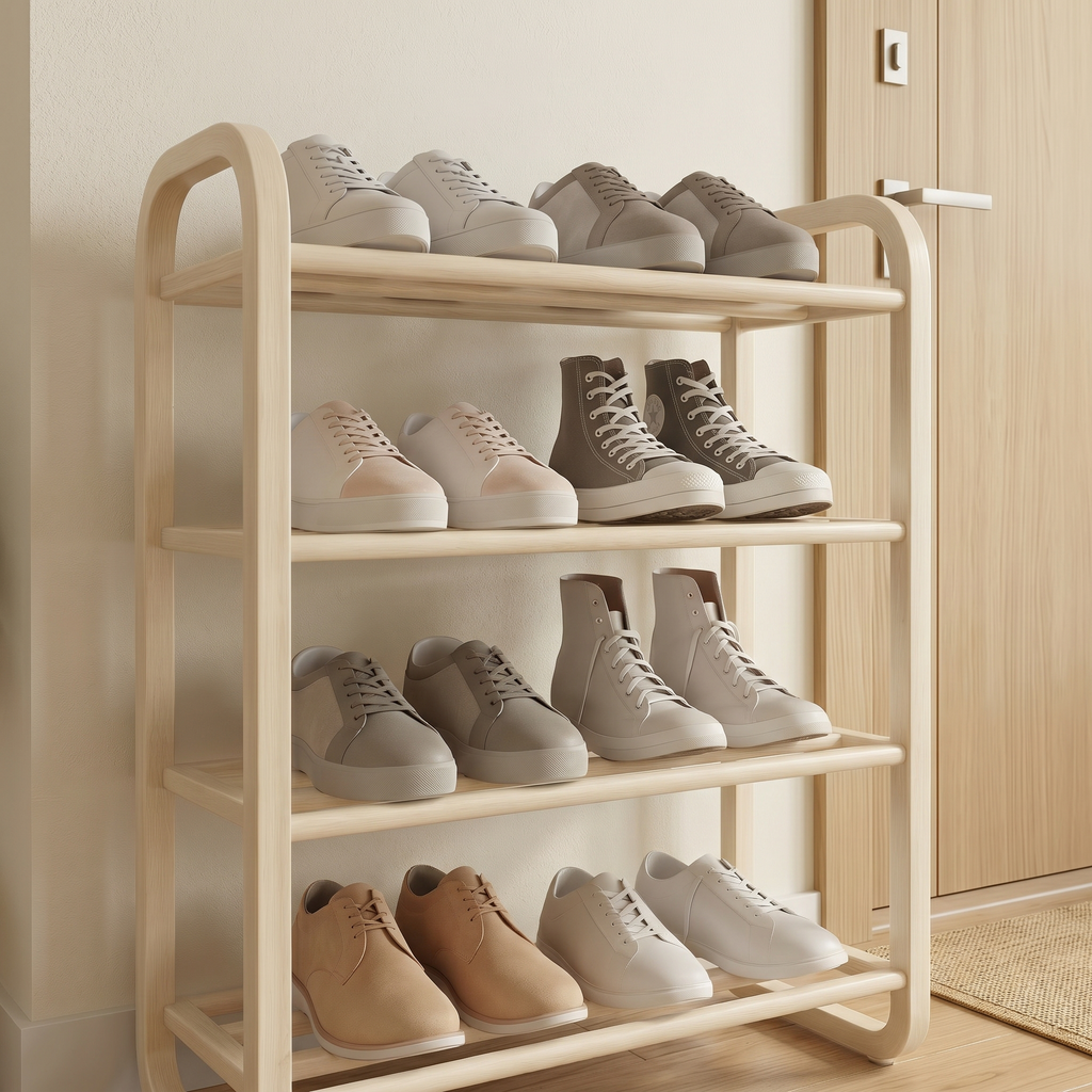 Meuble à Chaussures Blanc Plateaux et Cadre Courbé, vue 3 sur 4
