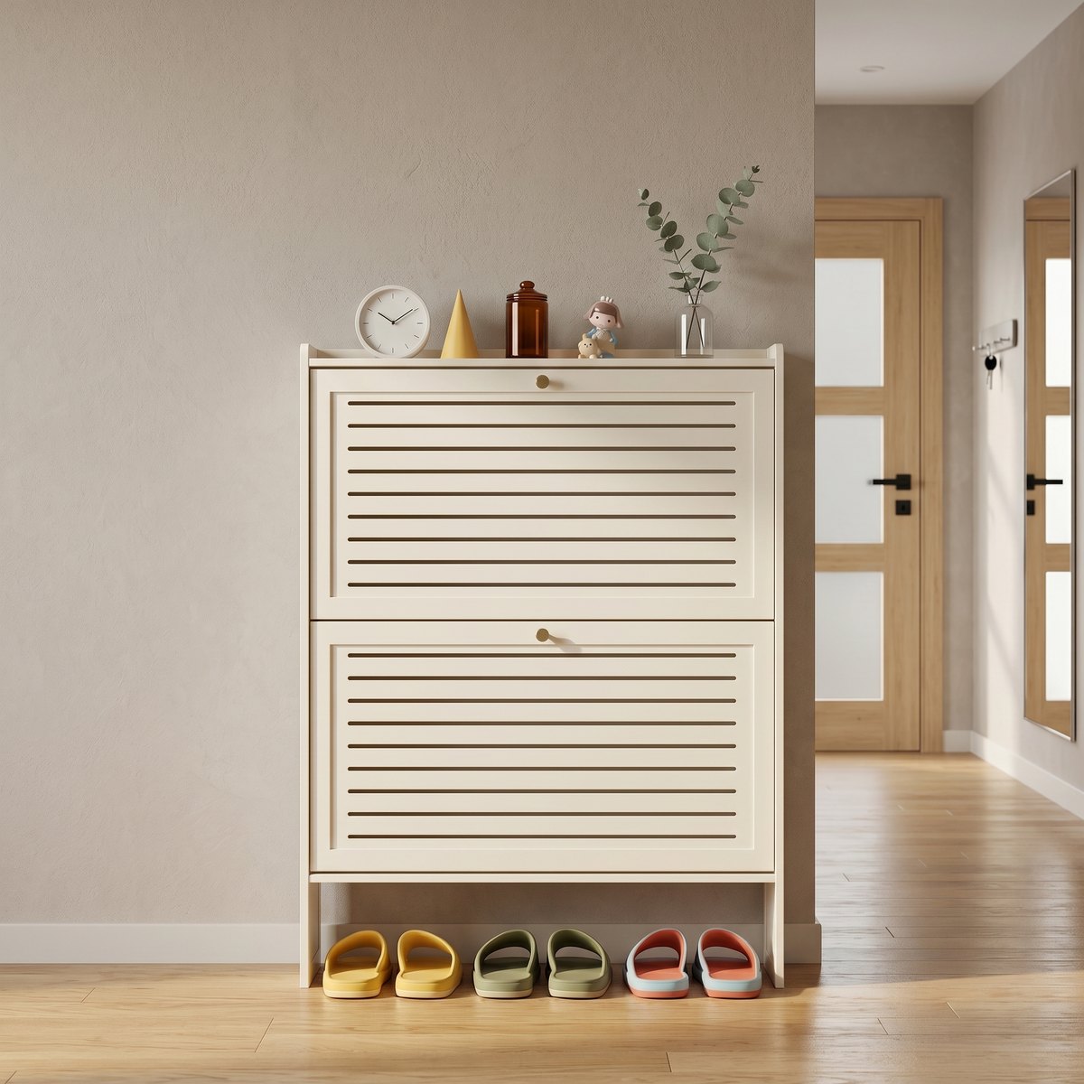 Meuble à Chaussures Blanc Portes Battantes, vue 4 sur 5