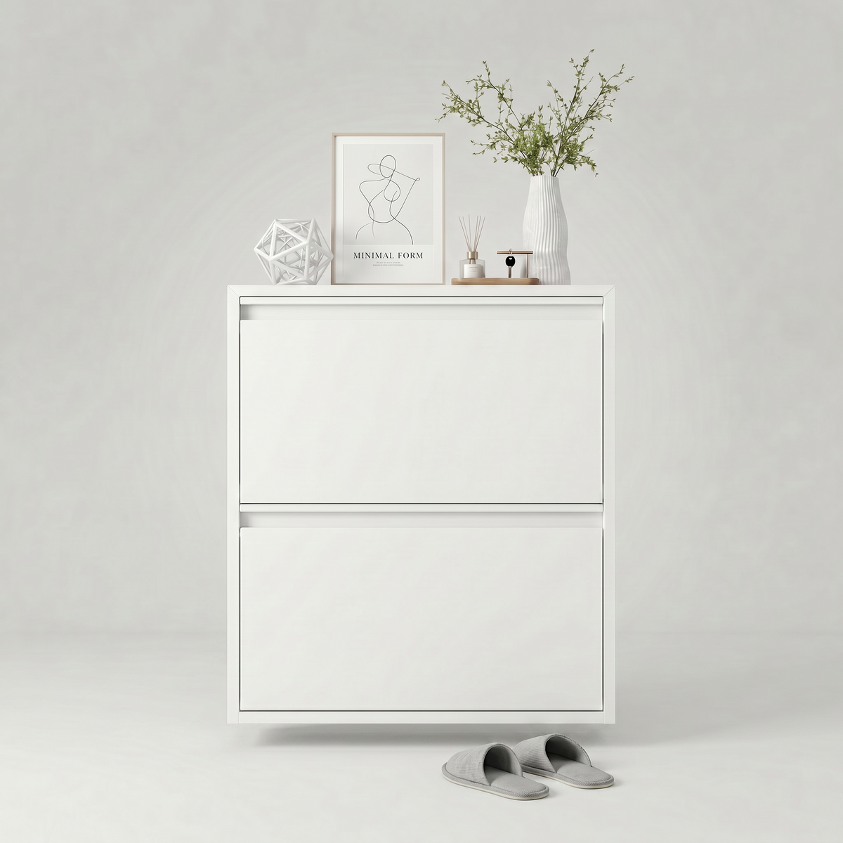 Meuble à Chaussures Blanc Suspendu Abattants Façade Lisse, vue 4 sur 4