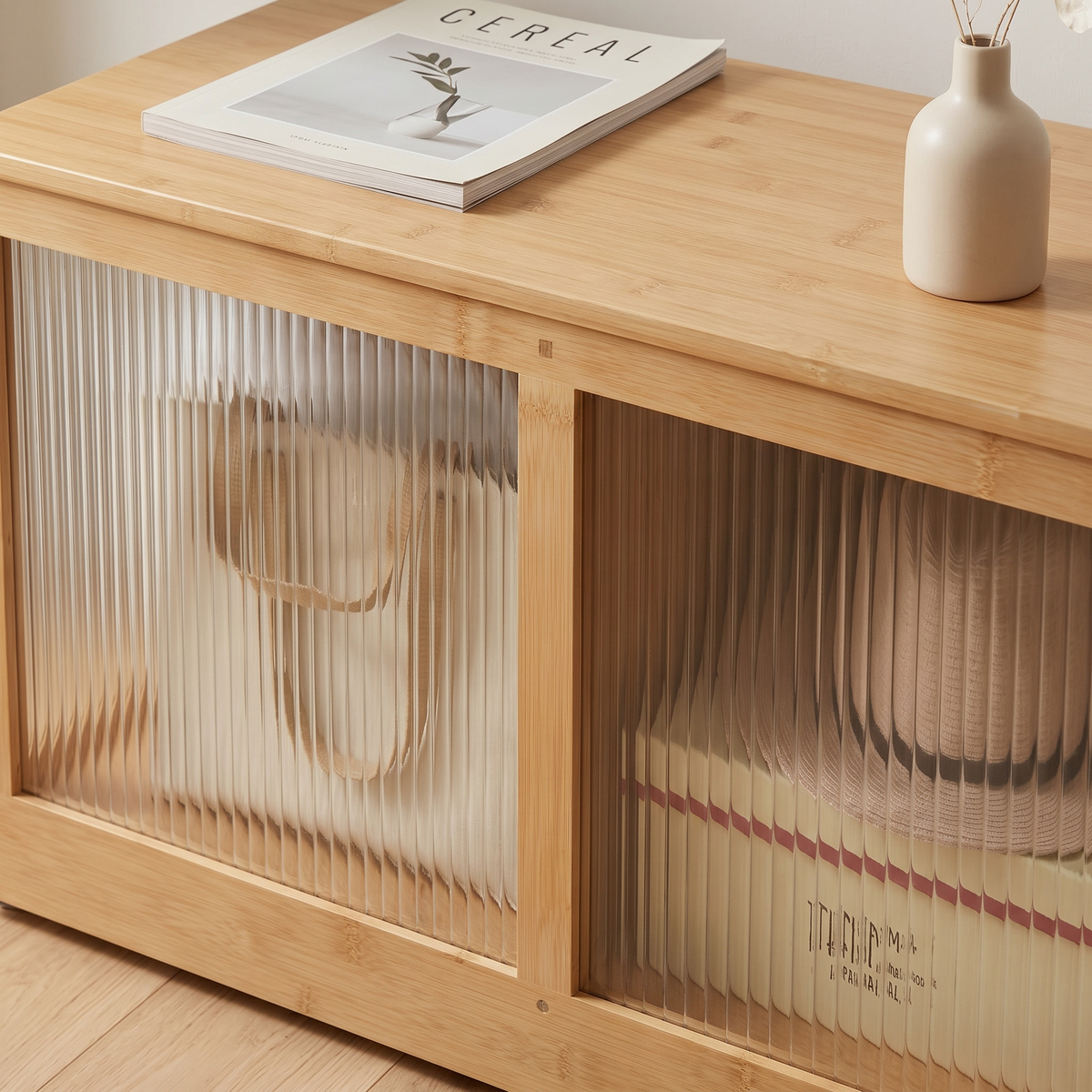Meuble à Chaussures Bois Clair Banc et Porte Vitrée, vue 4 sur 5