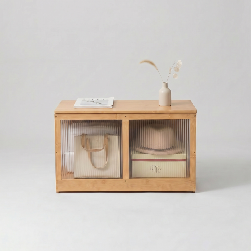 Meuble à Chaussures Bois Clair Banc et Porte Vitrée, vue 5 sur 5