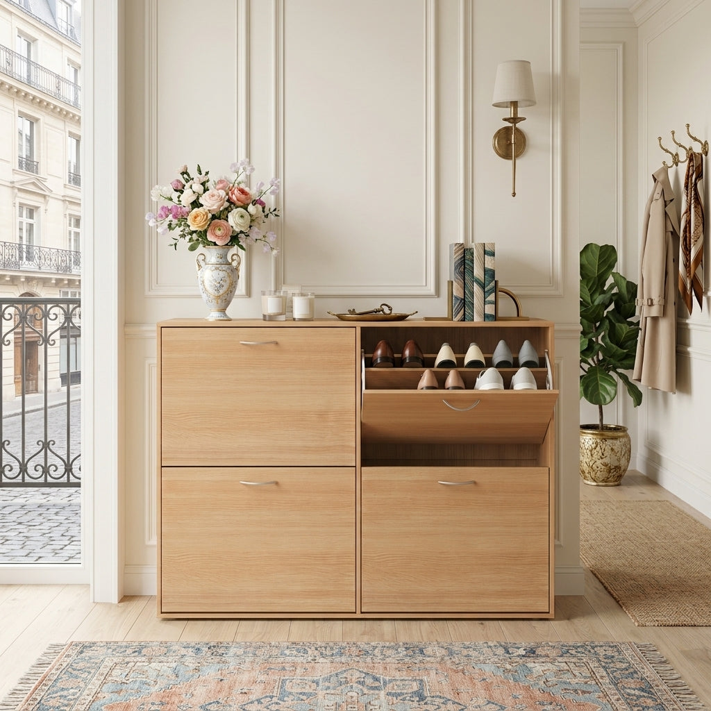 Meuble à Chaussures Bois Clair Modules Jumelés à Abattants, vue 1 sur 4