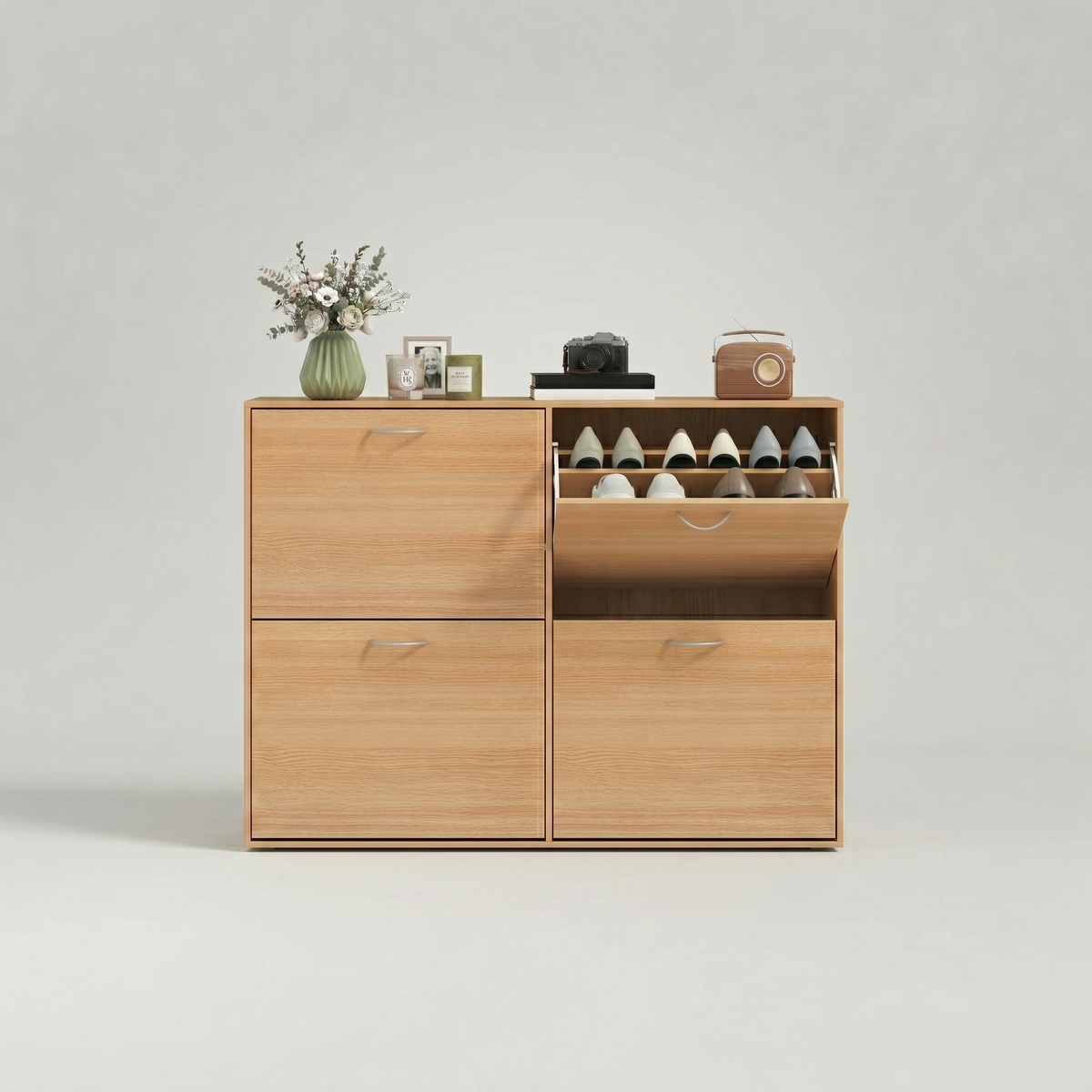 Meuble à Chaussures Bois Clair Modules Jumelés à Abattants, vue 4 sur 4