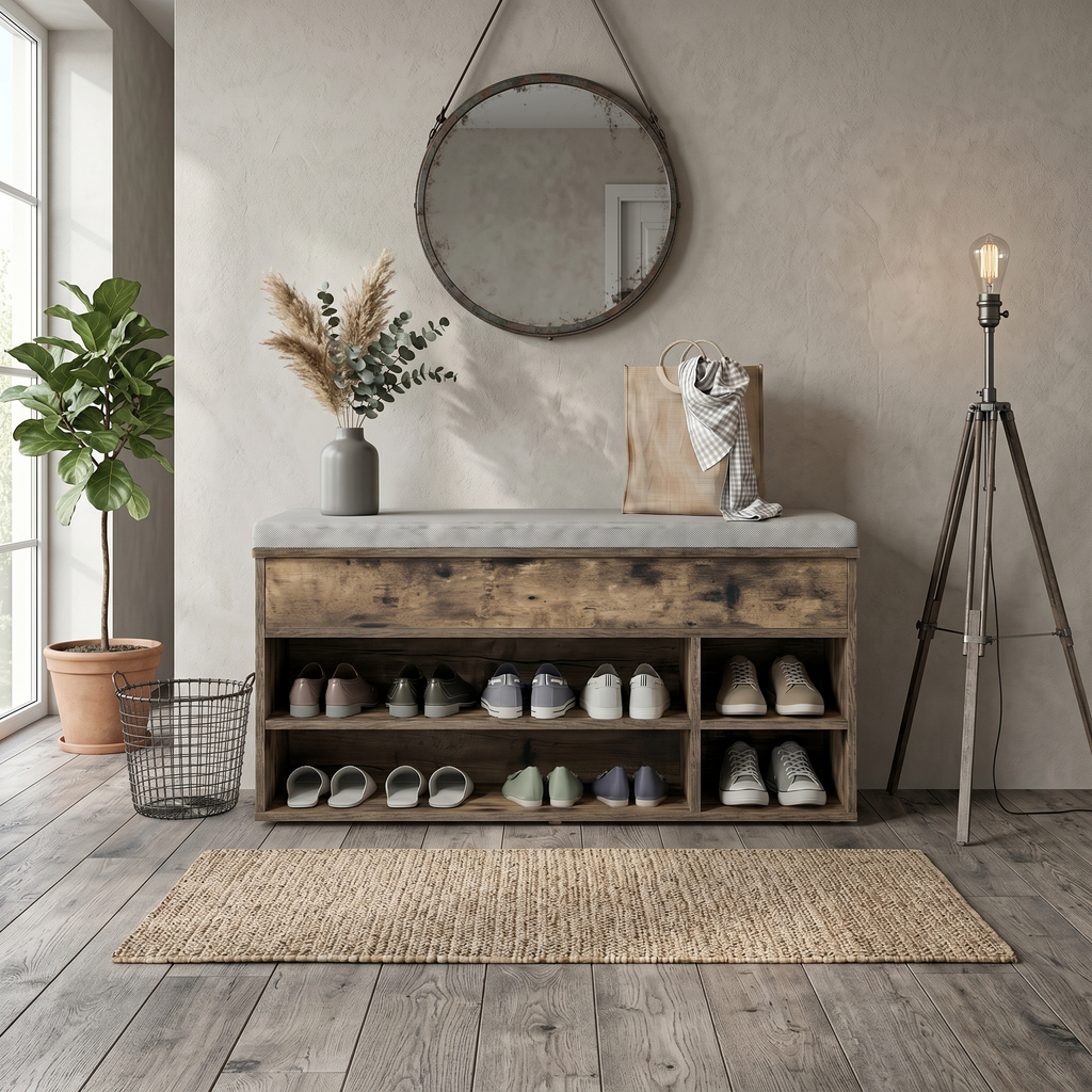 Meuble à Chaussures Bois Foncé Banc Coussin, vue 2 sur 4