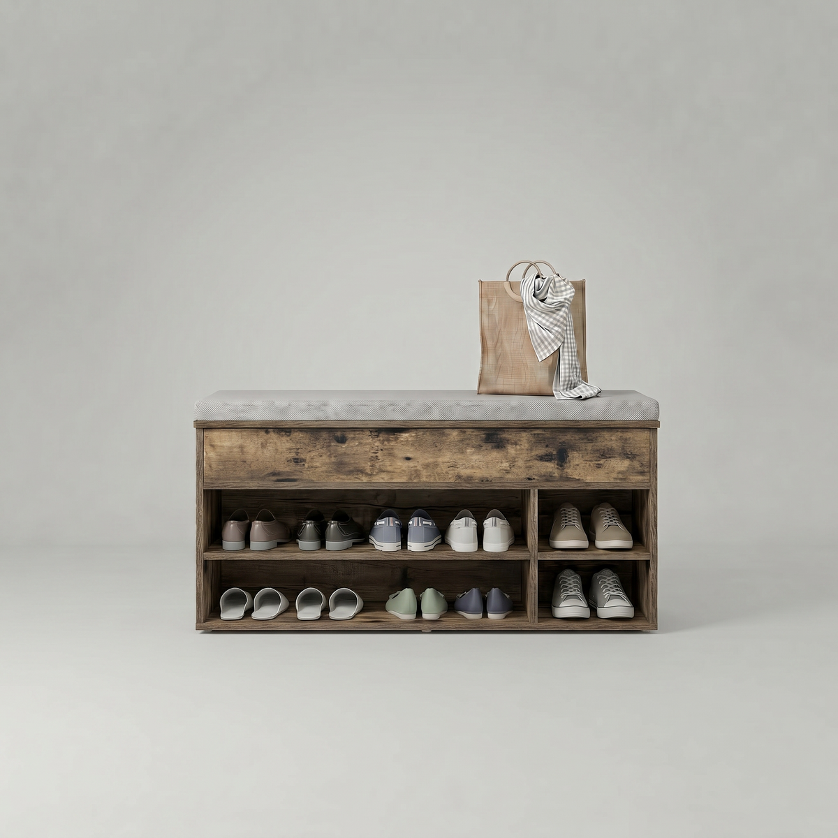 Meuble à Chaussures Bois Foncé Banc Coussin, vue 4 sur 4