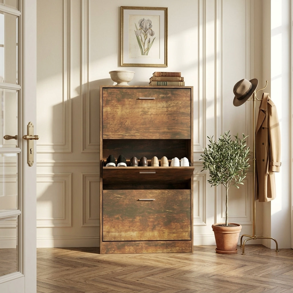 Meuble à Chaussures Foncé Chêne, vue 1 sur 4