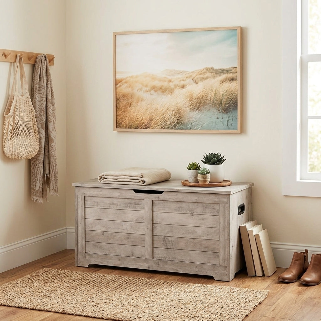 Meuble à Chaussures Gris Banc Coffre, vue 1 sur 5