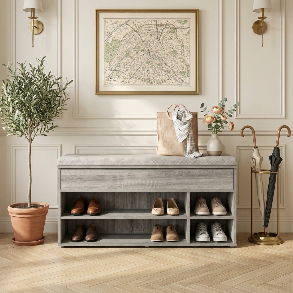 Meuble à Chaussures Gris Bois Banc Bas, vue 1 sur 5
