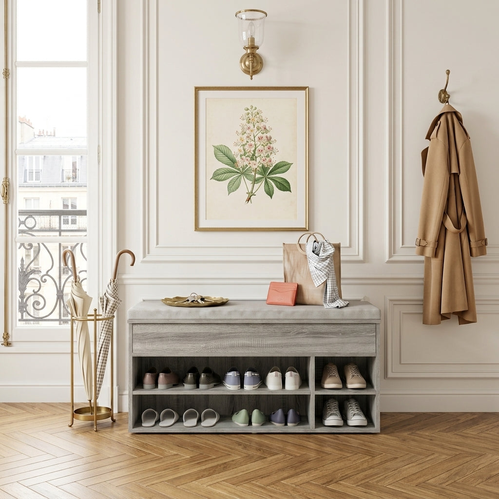 Meuble à Chaussures Gris Bois Banc Bas, vue 2 sur 5