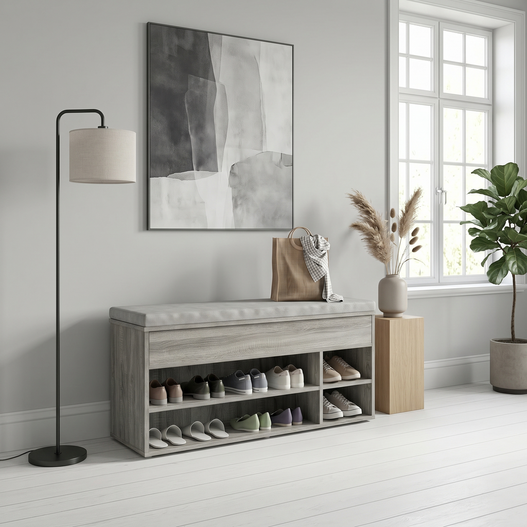 Meuble à Chaussures Gris Bois Banc Bas, vue 3 sur 5