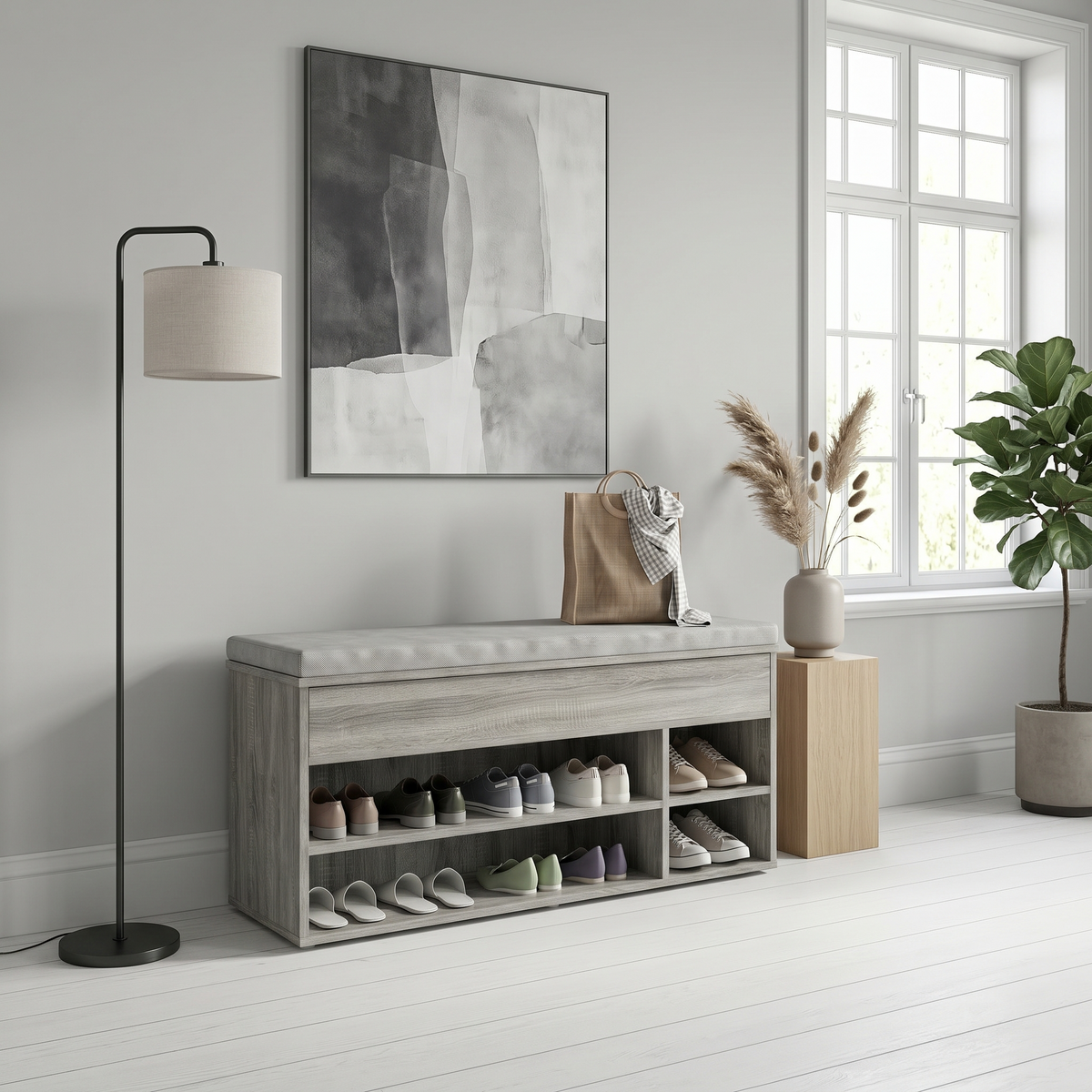 Meuble à Chaussures Gris Bois Banc Bas, vue 3 sur 5