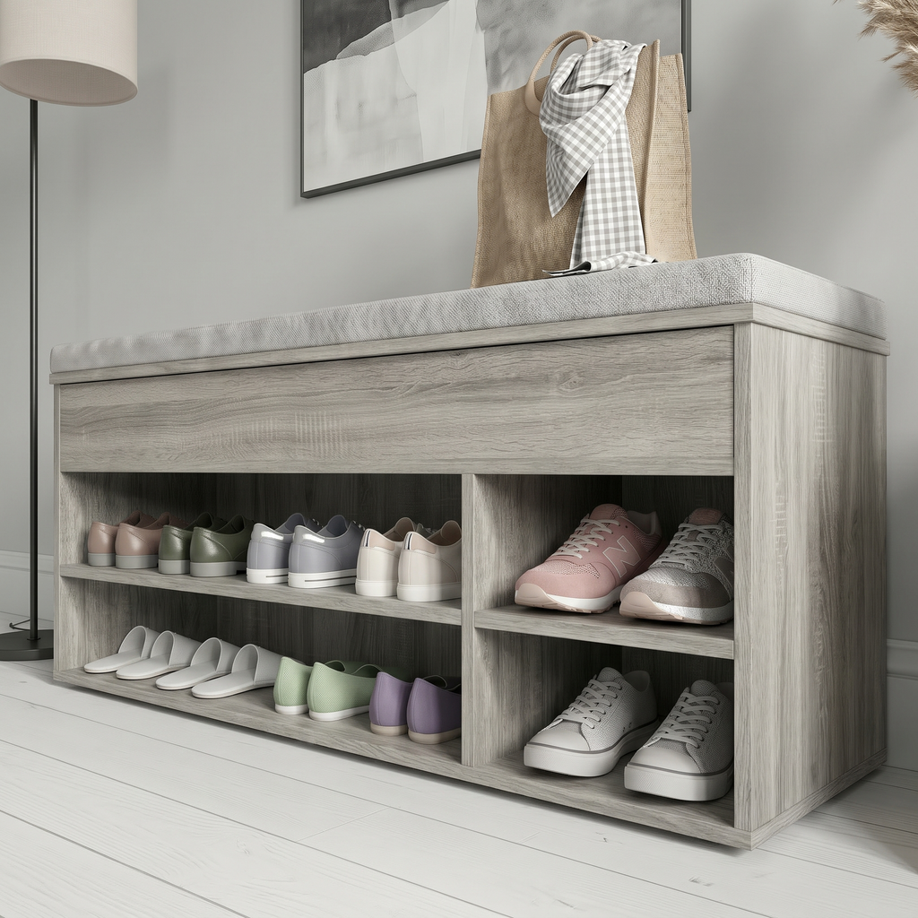 Meuble à Chaussures Gris Bois Banc Bas, vue 4 sur 5