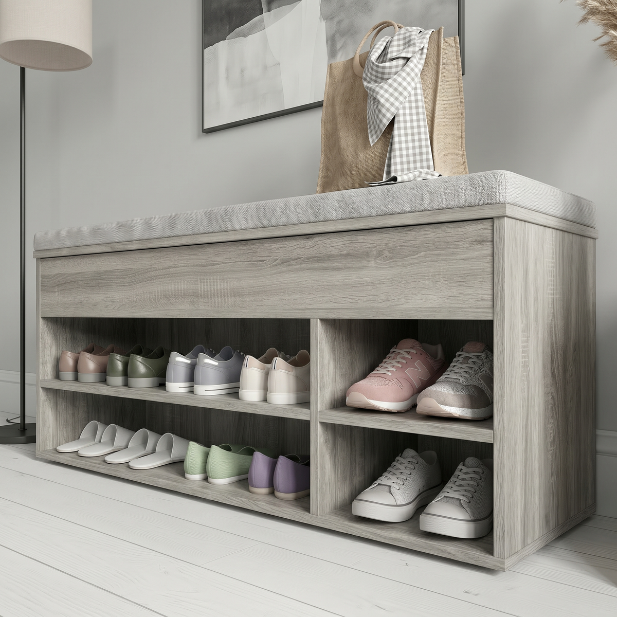 Meuble à Chaussures Gris Bois Banc Bas, vue 4 sur 5