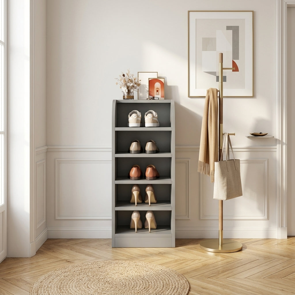 Meuble à Chaussures Gris Niches Ouvertes, vue 1 sur 4
