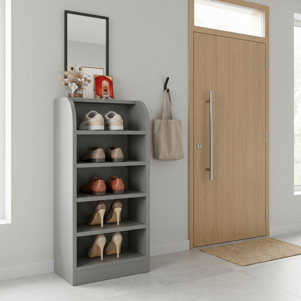 Meuble à Chaussures Gris Niches Ouvertes, vue 2 sur 4