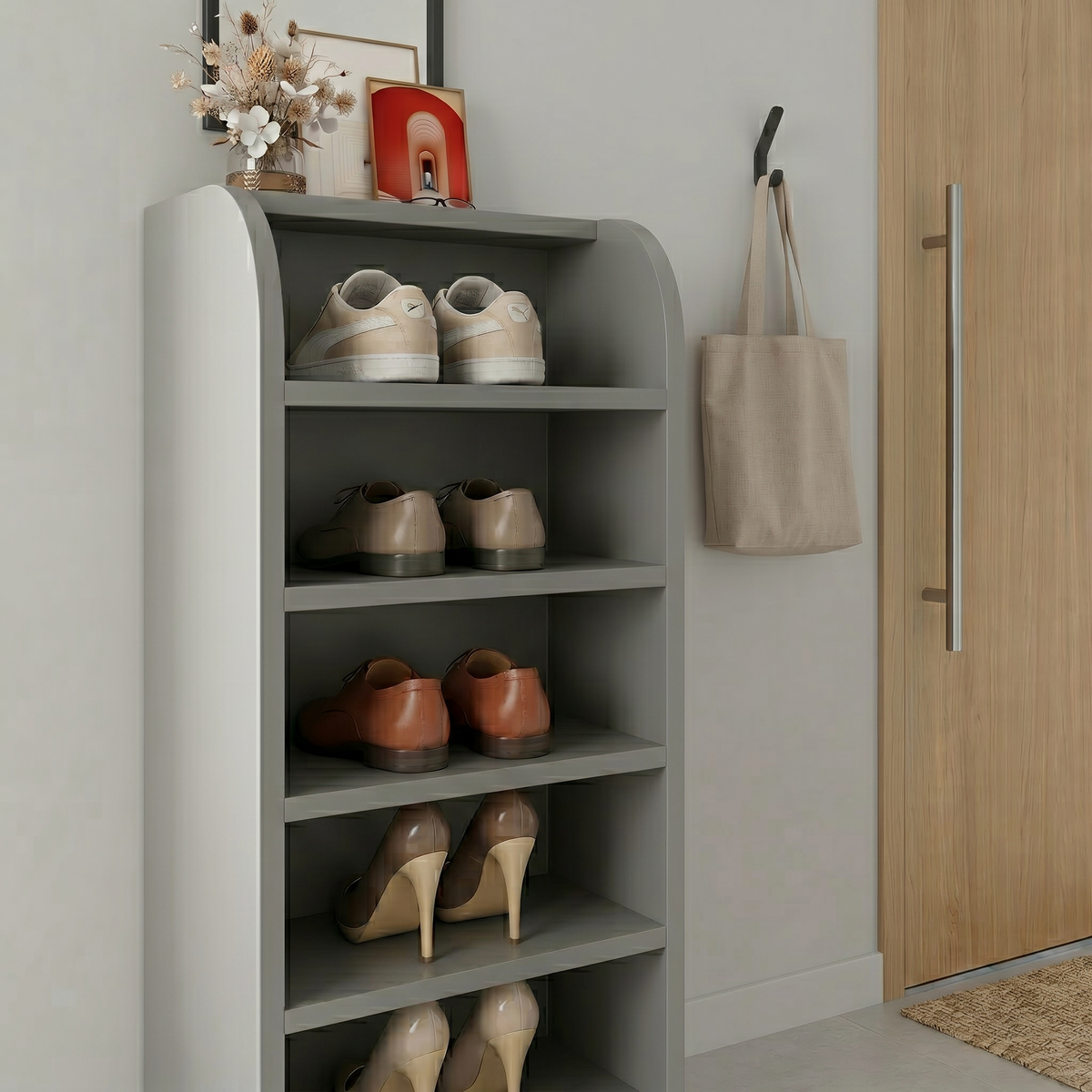 Meuble à Chaussures Gris Niches Ouvertes, vue 3 sur 4