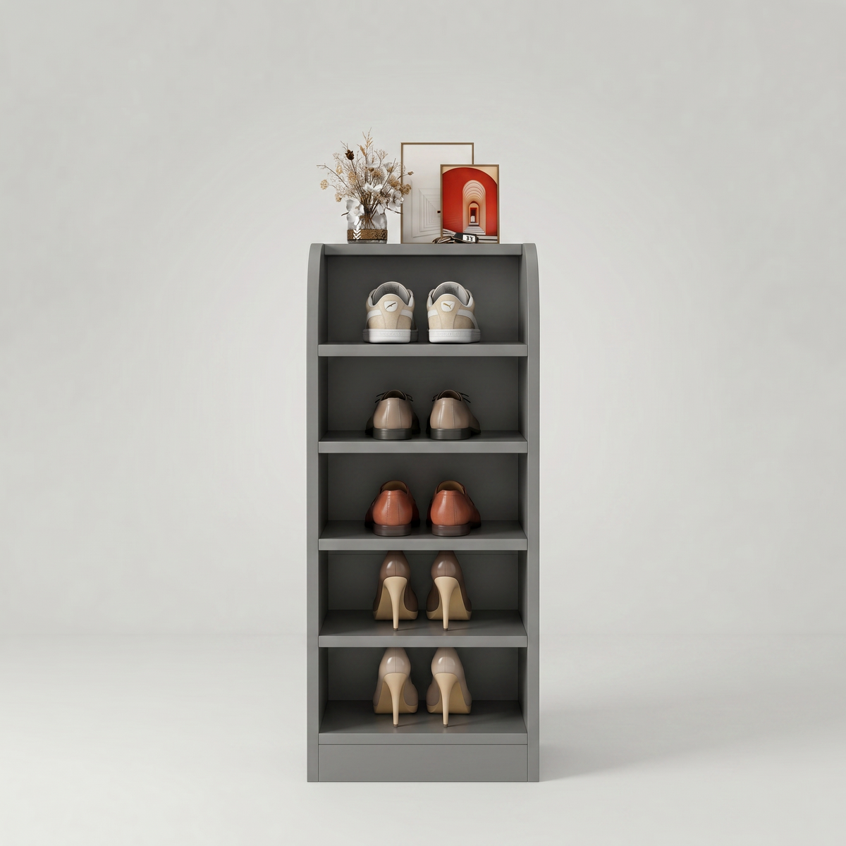 Meuble à Chaussures Gris Niches Ouvertes, vue 4 sur 4