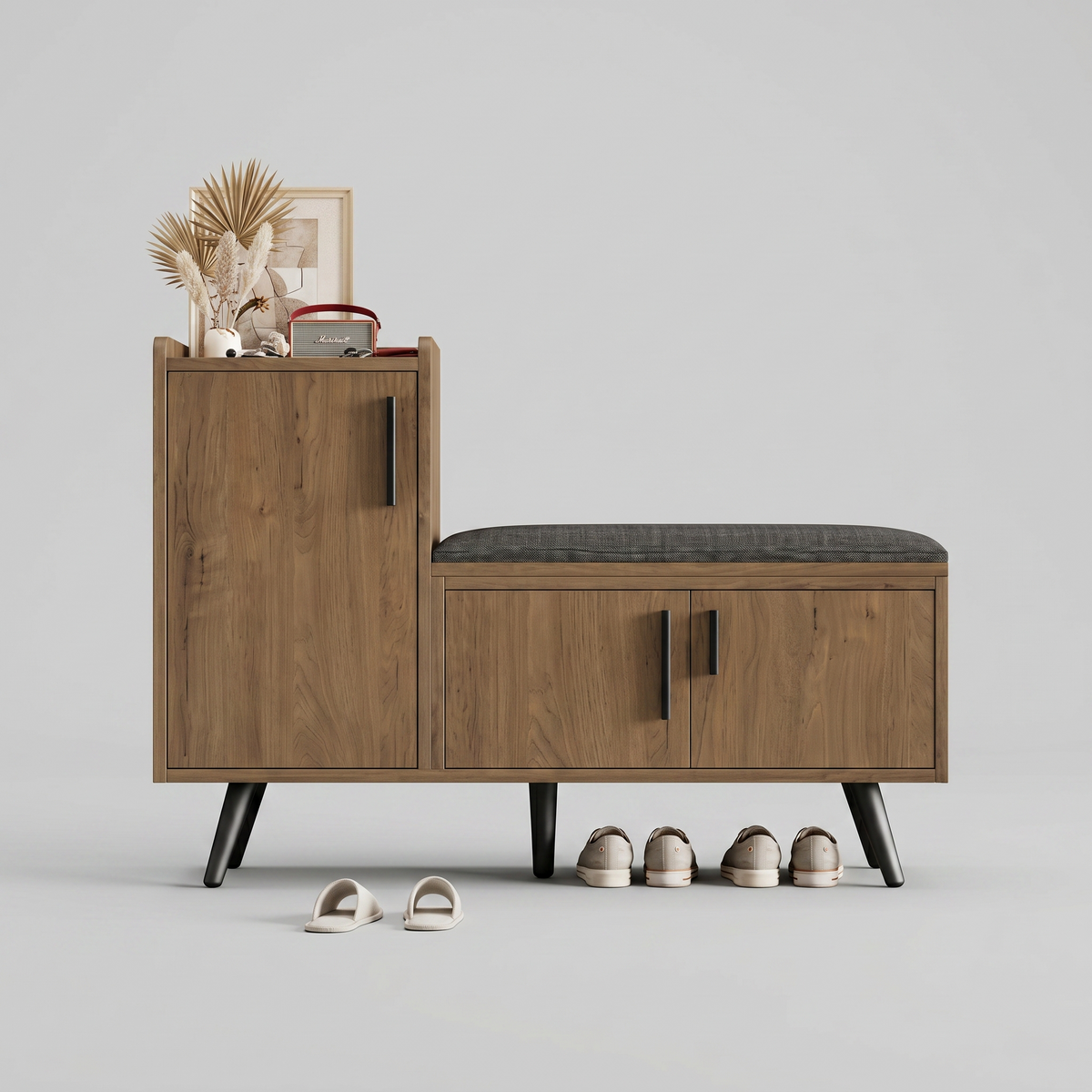 Meuble à Chaussures Marron Banc et Casiers, vue 4 sur 4