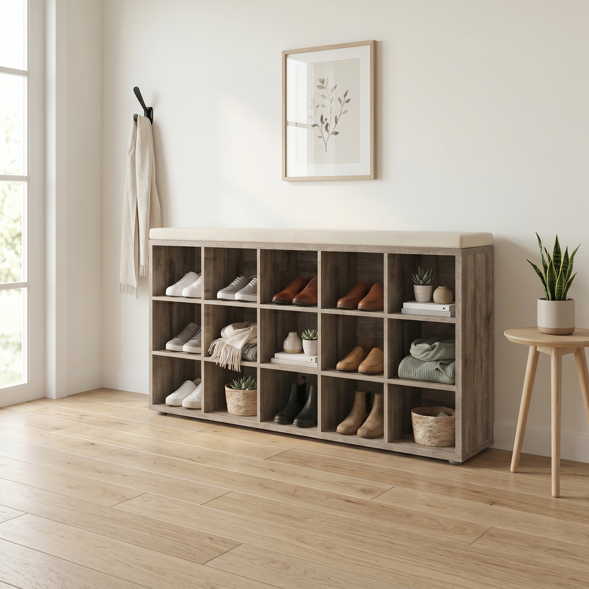 Meuble à Chaussures Marron Banc Niches, vue 1 sur 4