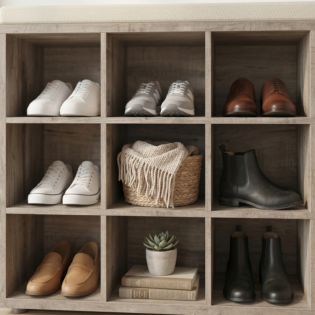 Meuble à Chaussures Marron Banc Niches, vue 2 sur 4